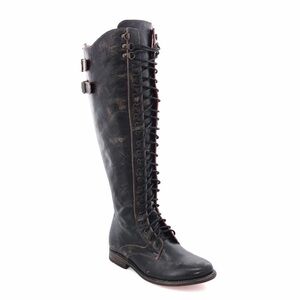 Bed Stu Distressed Black Over the Knee Lace-Up Boots